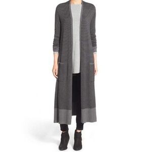 Eileen fisher duster cardigan striped black gray